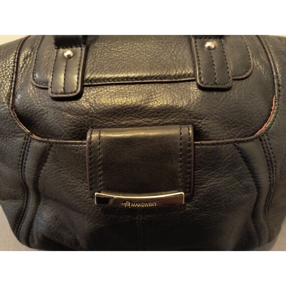 B.MAKOWSKY Large Black Leather Satchel Bag Purse  12 in X 9 in - Picture 4 of 10